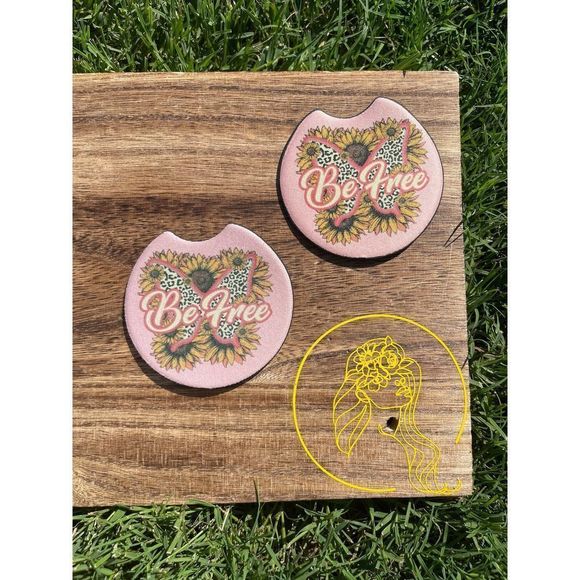 Be Free Sunflower Coasters 2 Pack | Car Coasters | Car Accessories | Positivity - Picture 2 of 8